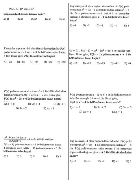 10 sınıf polinom test pdf